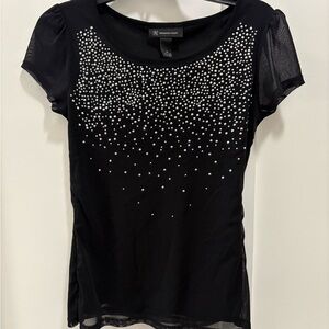 INC International Concepts Black Short Sleeve Tee with Silver Studs